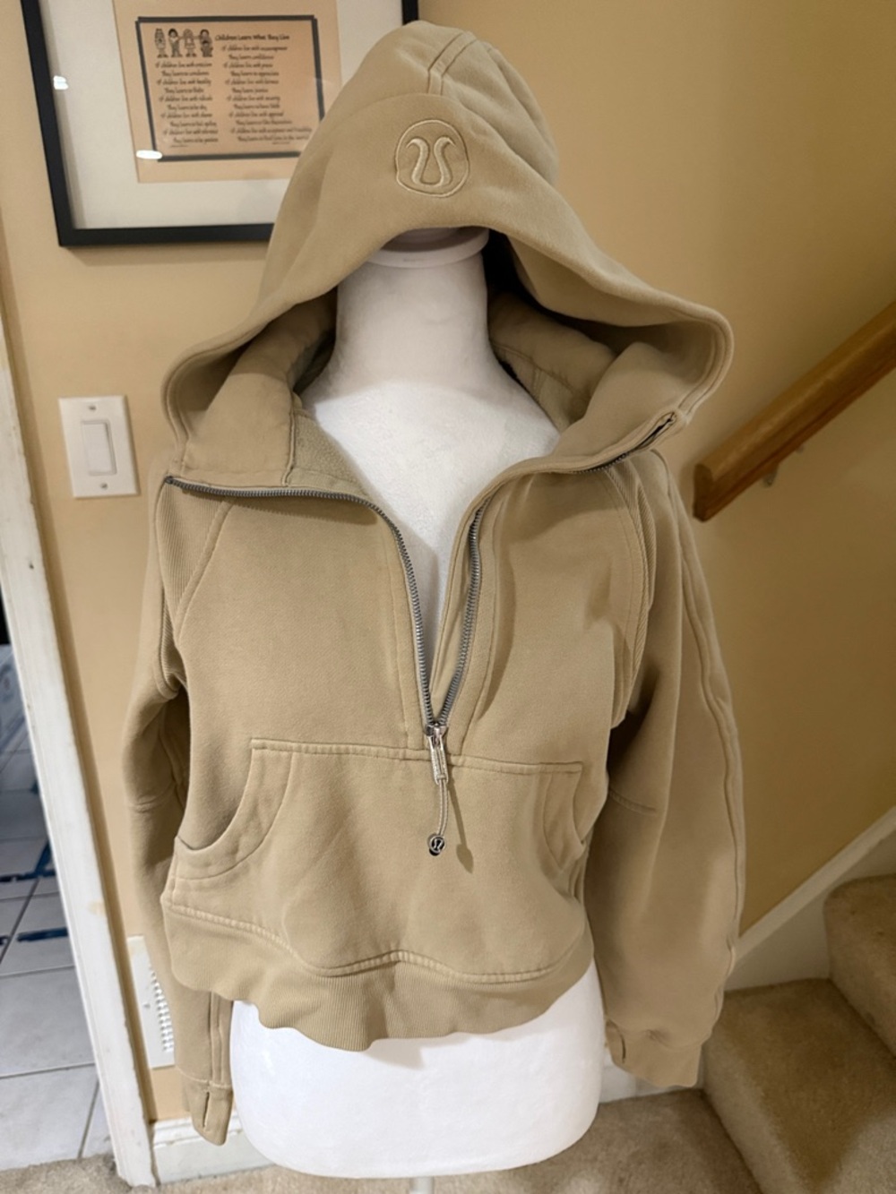 lululemon athletica Neutral Tan Half-Zip Scuba Hoodie EUC